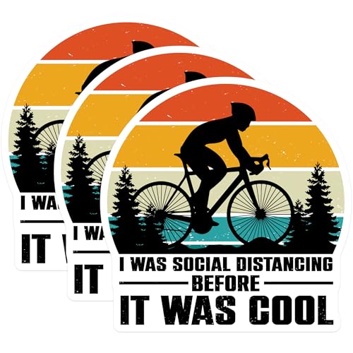 (3 Pack) Cycling Decals - Social Distancing - Laptop Decals - 3 Inches On Longest Side - Easy Peel & Apply - Made in USA - 3MCS2872