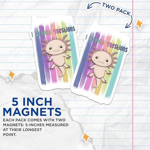 (2 Pack) Axolotl Magnets - Cute Axolotl Decor - Kawaii Axolotl Accessories - 5" On Longest Side - for Cars, Fridges, Toolboxes - Made in USA - MAG7774