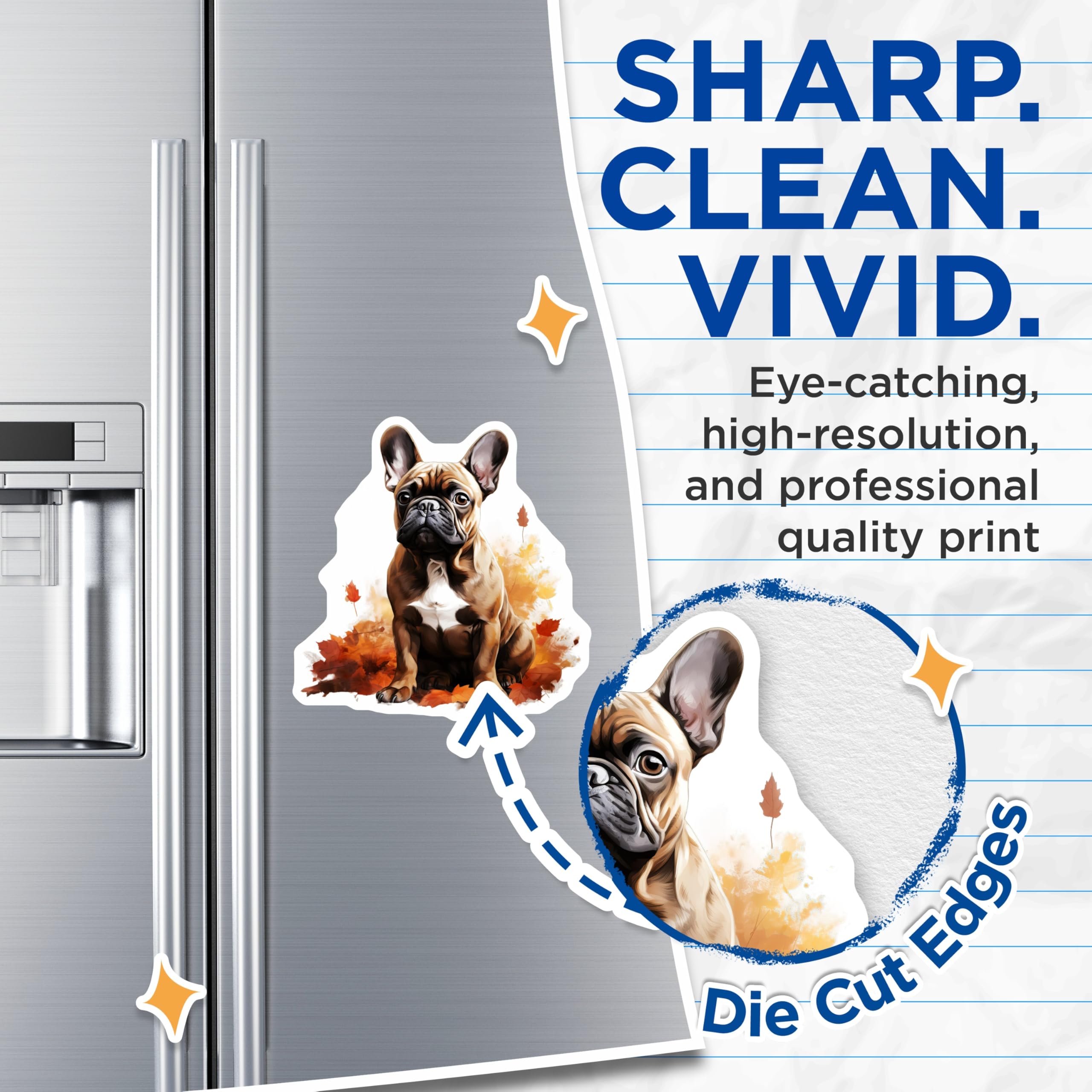 (2 Pack) Adorable French Bulldog Magnets - Autumn Dog Lover Decor - Pet Parent Refrigerator Accessory - 5 Inches On Longest Side - Thick Durable Magnet - Made in USA - MAG26090