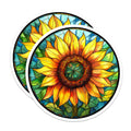 (2 Pack) Sunflower Stained Glass Magnets - Boho Floral Refrigerator Decor - Nature Inspired Art Mandala Accent - 5 Inches On Longest Side - Thick Durable Magnet - Made in USA - MAG28114