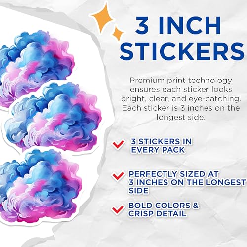 (3 Pack) Watercolor Cloud Decals - Artistic Design Stickers - Laptop Decals- 3 Inches On Longest Side - Easy Peel & Apply - Made in USA - 3MCS5532