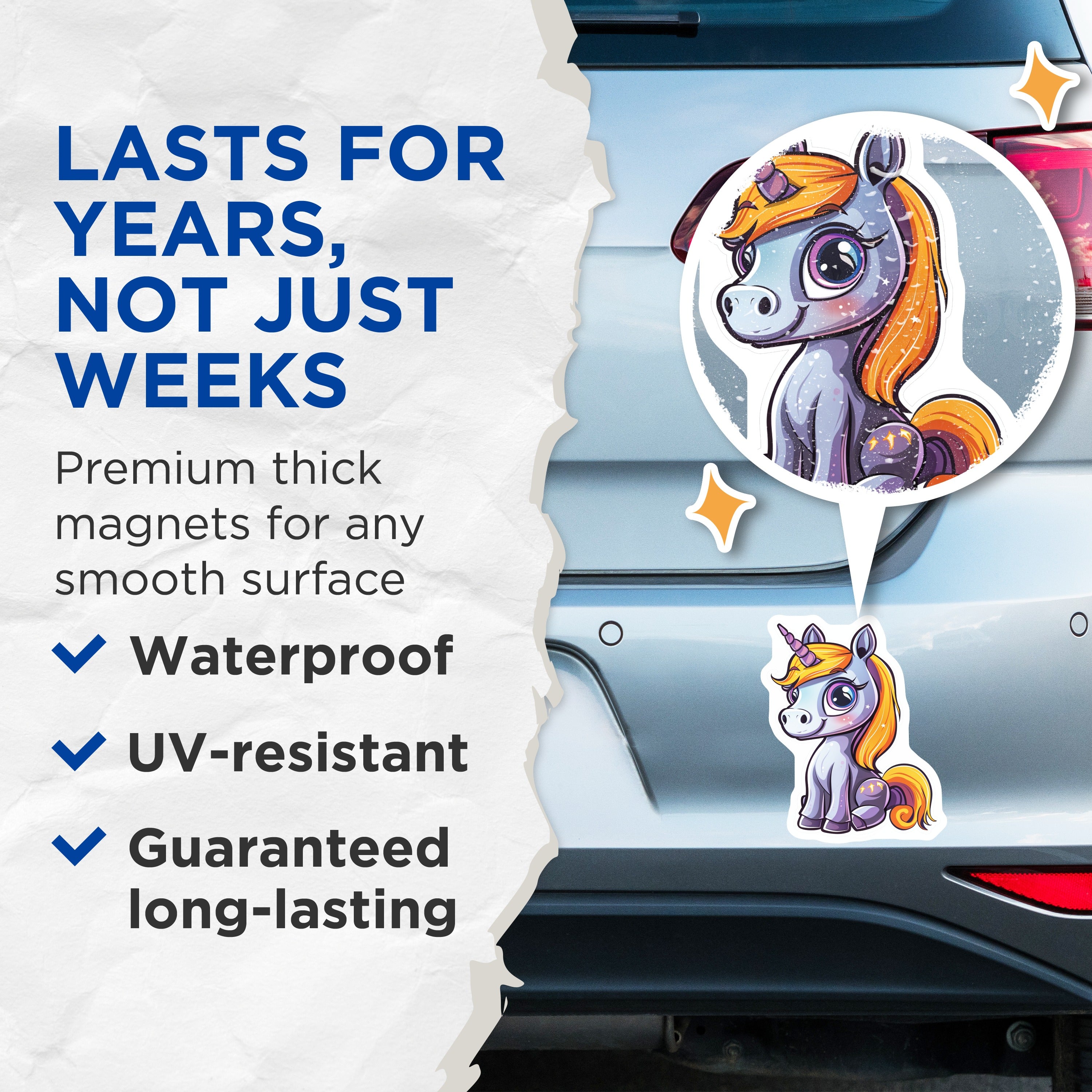 (2 Pack) Cute Unicorn Magnets - Magical Fantasy Creature - Kids Room Decor - Refrigerator School Locker Accents - 5 Inches On Longest Side - Thick Durable Magnet - Made in USA - MAG37722