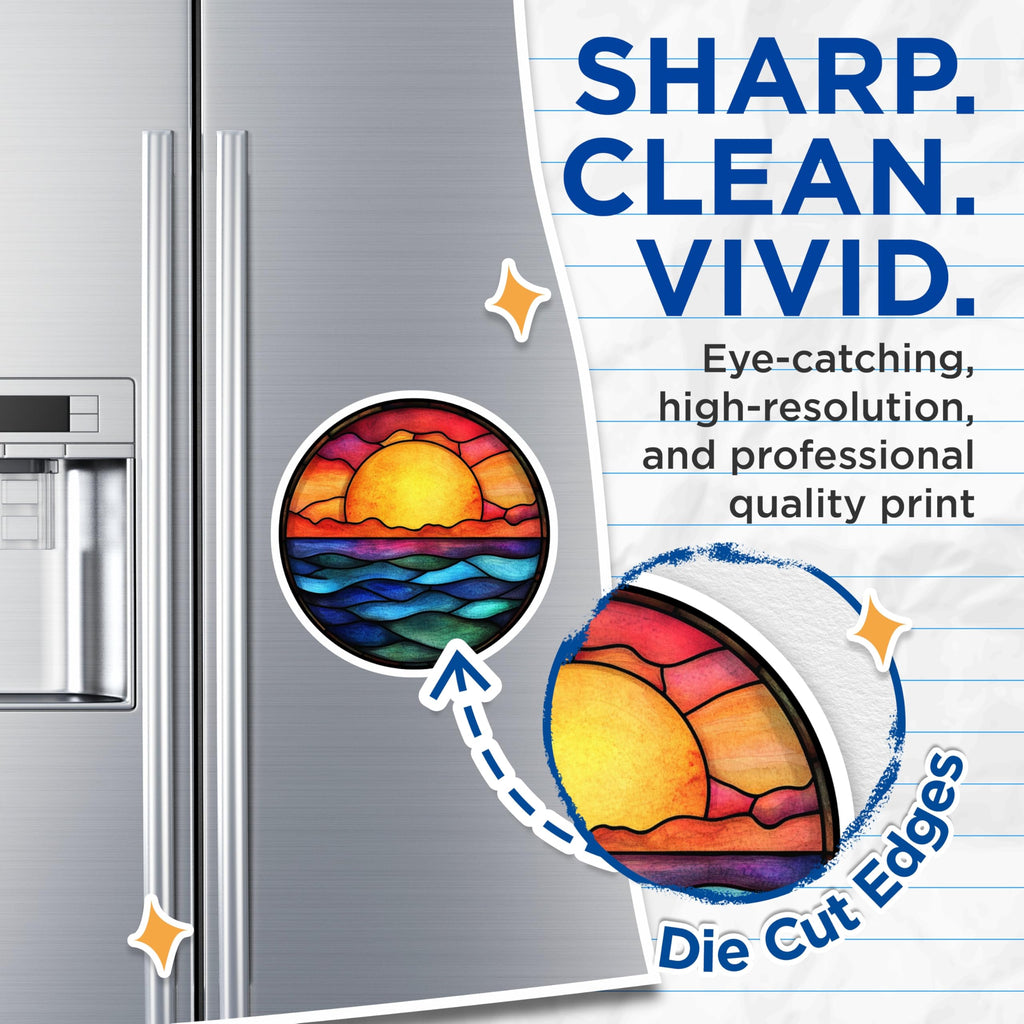 (2 Pack) Stained Glass Sunset Magnets - Ocean Wave Fridge Decor - Boho Beach Aesthetic Art - 5 Inches On Longest Side - Thick Durable Magnet - Made in USA - MAG25862