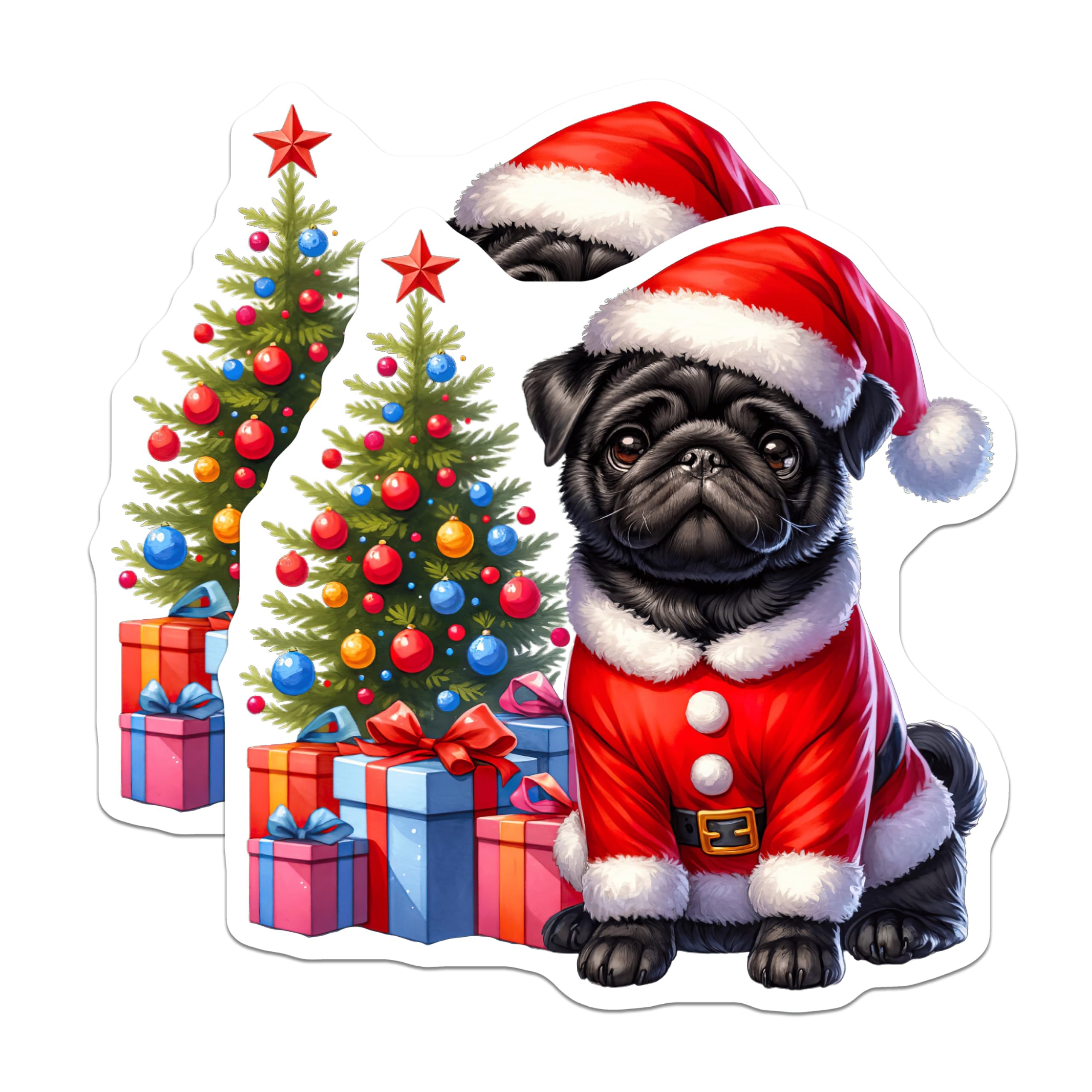 (2 Pack) Santa Pug Magnets - Christmas Dog Decor - Holiday Kitchen Magnets - 5 Inches On Longest Side - Thick Durable Magnet - Made in USA - MAG27260