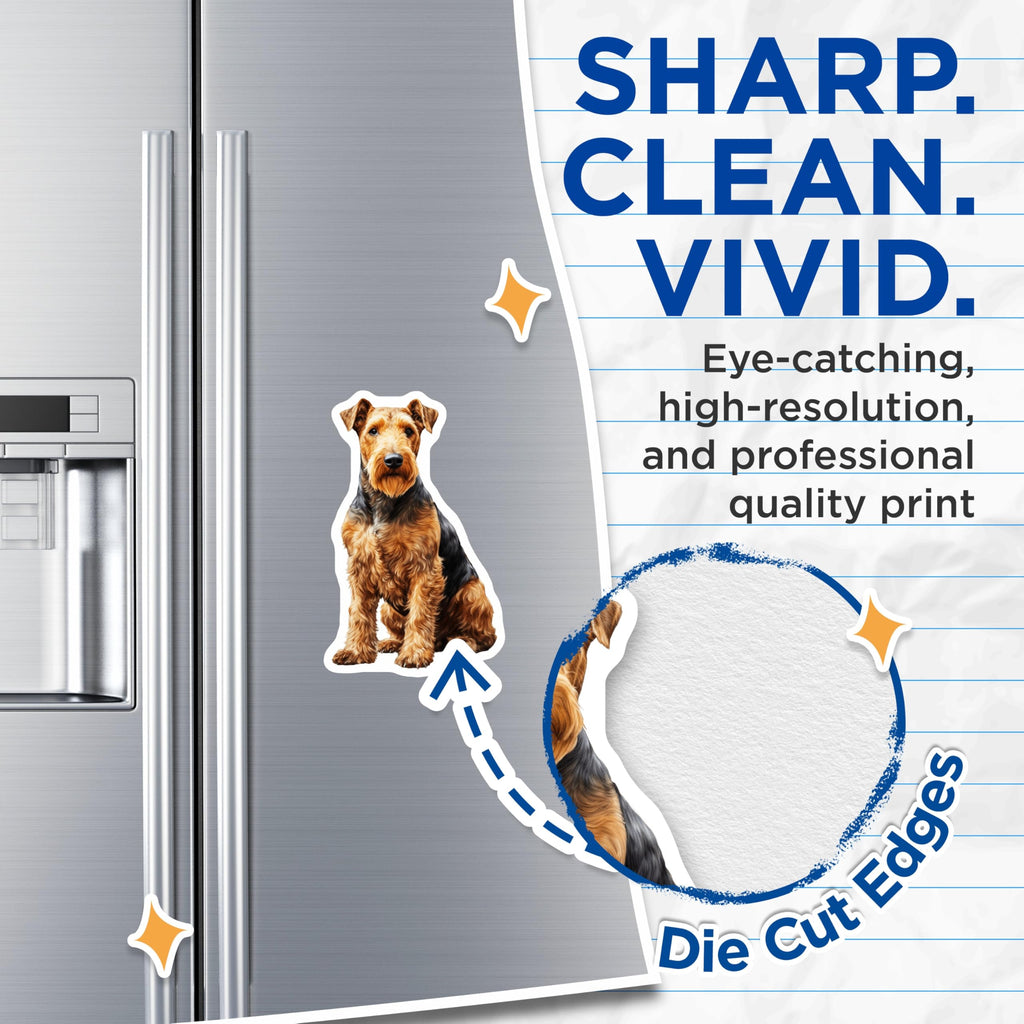 (2 Pack) Airedale Terrier Magnets - Dog Lover Fridge Decor - Pet Portrait Art - Terrier Breed Accessory for Dog Moms Dads - 5 Inches On Longest Side - Thick Durable Magnet - Made in USA - MAG25402