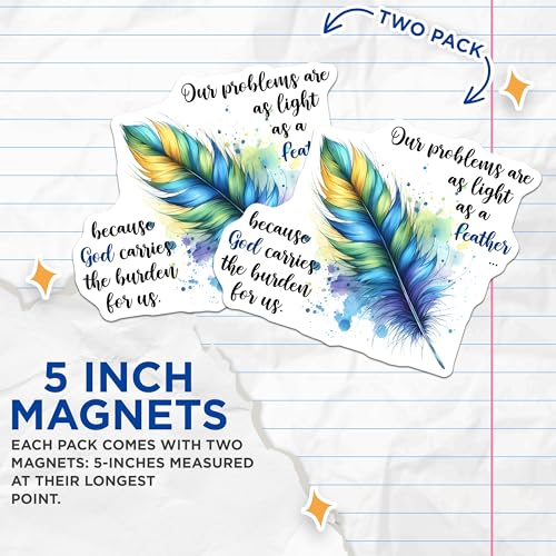 (2 Pack) Motivational Quote Magnets - Inspirational Feather Art - Christian Decor - 5" On Longest Side - for Cars, Fridges, Toolboxes - Made in USA - MAG7553