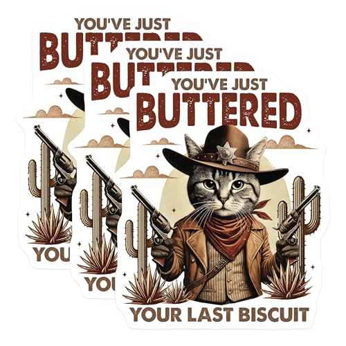 (3 Pack) Cat Cowboy Decals - Funny Cat Saying - Western Decals - 3 Inches On Longest Side - Easy Peel & Apply - Made in USA - 3MCS2403