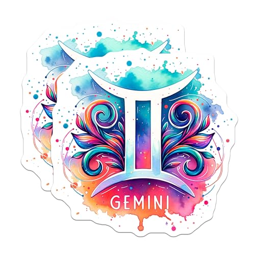 (2 Pack) Gemini Zodiac Stickers - Colorful Horoscope Art - Astrology Sign Deco - 5" On Longest Side - Sticks to Smooth Flat Surfaces - Made in USA - BMCS6623