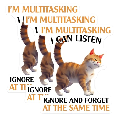 (3 Pack) Funny Cat Decals - Multitasking Cat - Sarcastic Laptop Decal - 3 Inches On Longest Side - Easy Peel & Apply - Made in USA - 3MCS6490