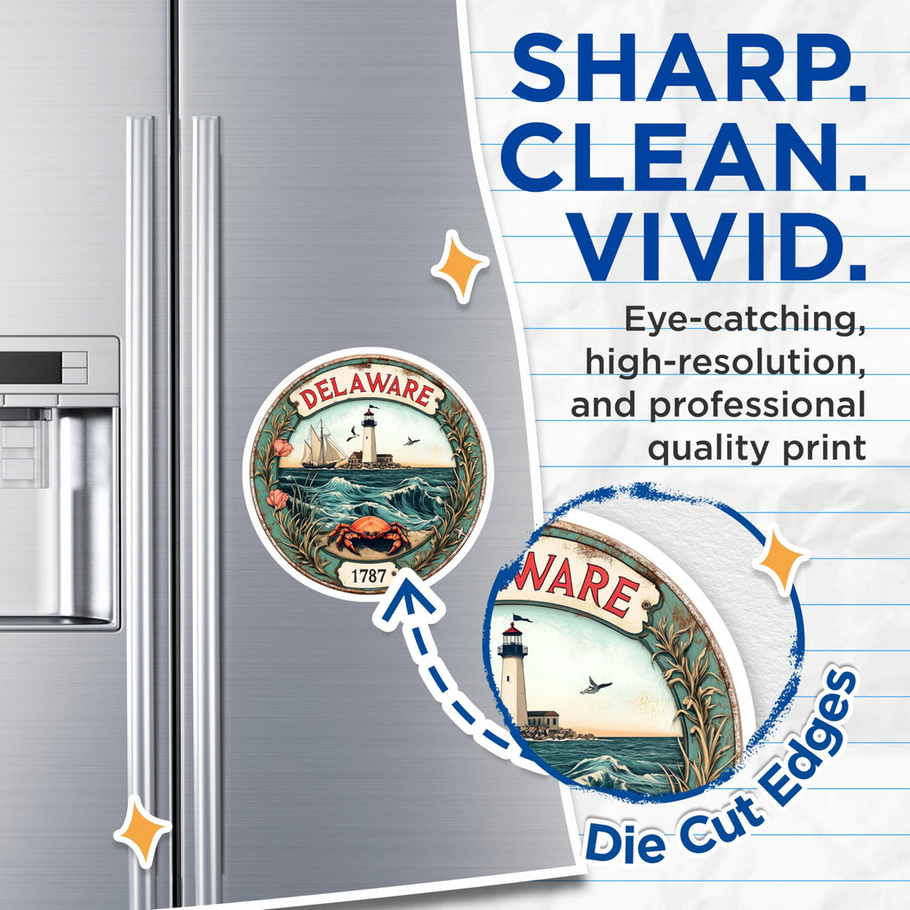 (2 Pack) Delaware State Magnets - Lighthouse Boat Scene - Coastal Kitchen Decor - 5" On Longest Side - Premium Magnet - for Cars, Refrigerators, Toolboxes, Lockers - Made in USA - MAG14778