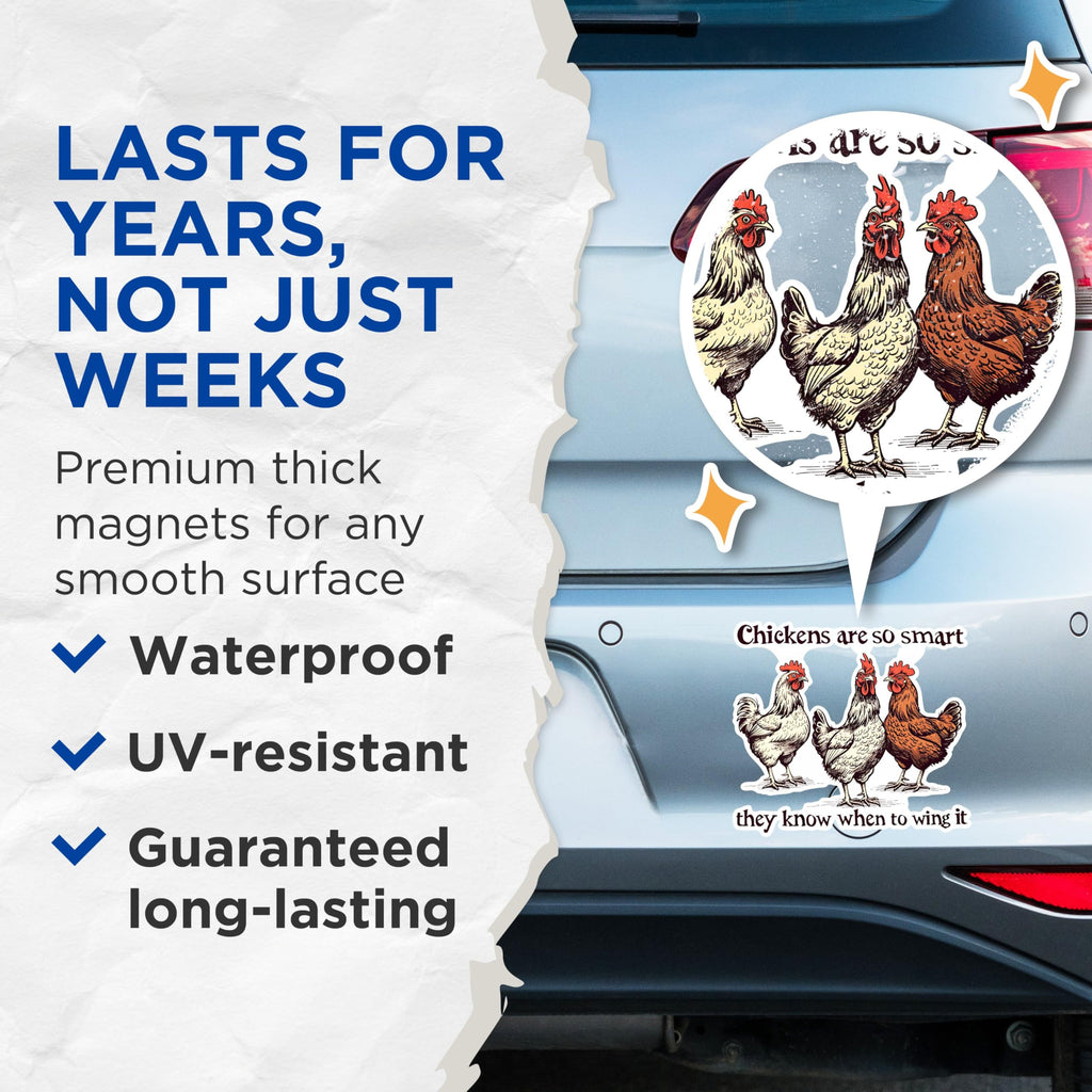 (2 Pack) Chickens are So Smart Magnets - Funny Chicken Saying Magnets - Farm Animal Refrigerator Magnets- 5" On Longest Side - for Fridges, Toolboxes, Cars - Made in USA - MAG2592