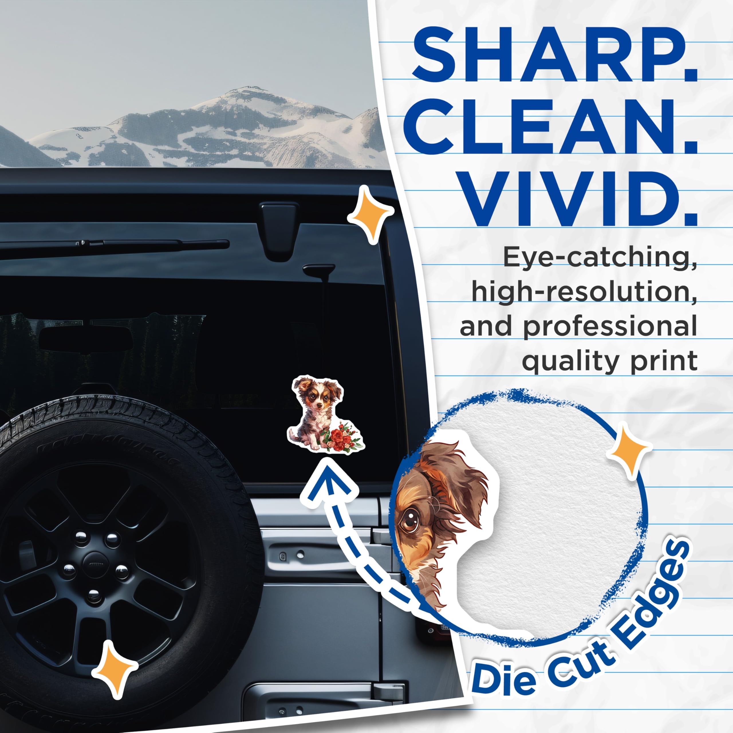 (2 Pack) Australian Shepherd Stickers - Cute Puppy Decal - Dog Breed Sticker - 5" On Longest Side - Sticks to Smooth Flat Surfaces - Made in USA - BMCS17105