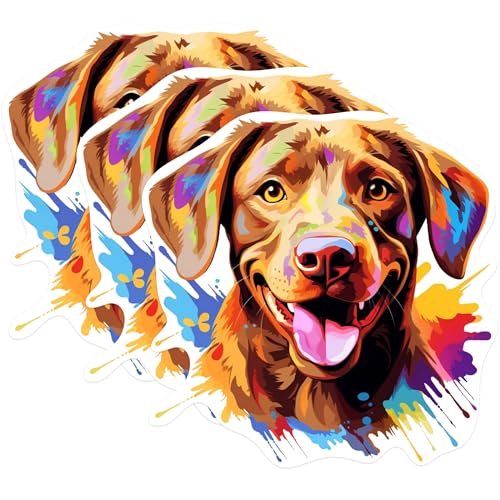 (3 Pack) Labrador Retriever Decals - Colorful Dog - Laptop Decal - 3 Inches On Longest Side - Easy Peel & Apply - Made in USA - 3MCS0697