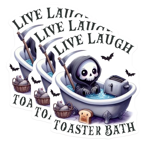 (3 Pack) Grim Reaper Decals - Toaster Bath - Funny Dark Humor Decal - 3 Inches On Longest Side - Easy Peel & Apply - Made in USA - 3MCS4712