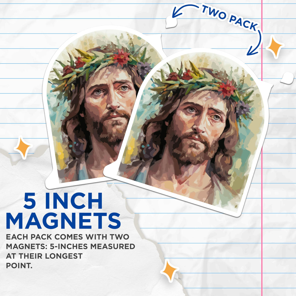 (2 Pack) Jesus Christ Magnets - Christian Religious Art - Spiritual Home Decor for Believers - 5 Inches On Longest Side - Thick Durable Magnet - Made in USA - MAG26149