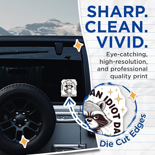 (2 Pack) Funny Raccoon Stickers - Today is Slap an Idiot Day - Humorous Animal Decals - 5" On Longest Side - Sticks to Smooth Flat Surfaces - Made in USA - BMCS9600