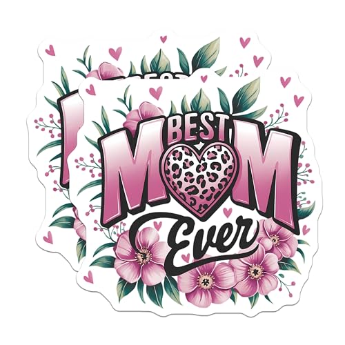 (2 Pack) Best Mom Ever Stickers - Mother's Day Sticker - Pink Floral Heart Design - 5" On Longest Side - Sticks to Smooth Flat Surfaces - Made in USA - BMCS9615
