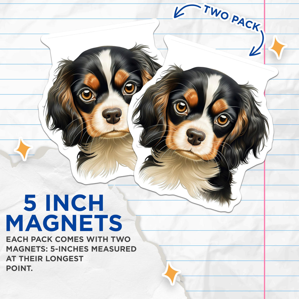 (2 Pack) Tri Color Cavalier King Charles Spaniel Magnets - Puppy Dog Art Decor - Pet Animal Lover Fridge Magnet - 5 Inches On Longest Side - Thick Durable Magnet - Made in USA - MAG24032