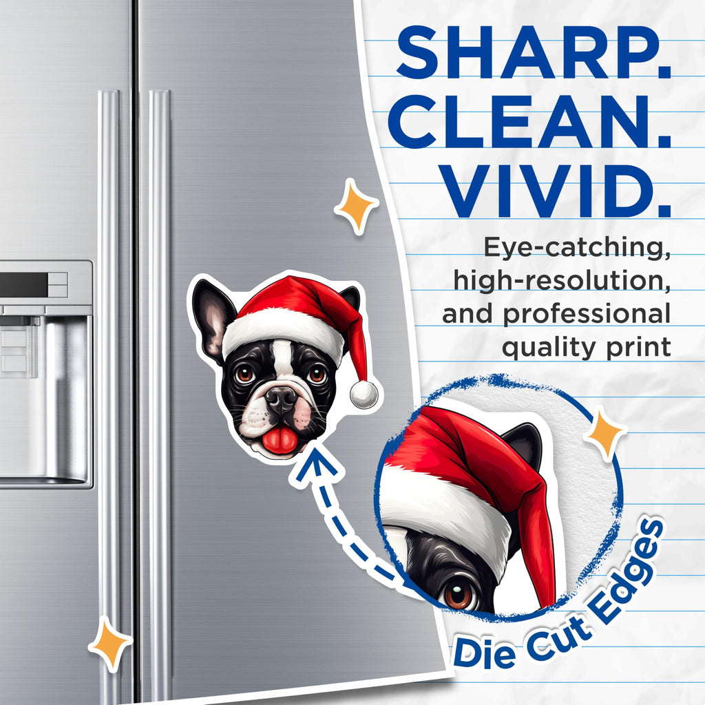 (2 Pack) Christmas French Bulldog Magnets - Boston Terrier Santa Dog Decor - Festive Pet Lover Stocking Stuffer - 5 Inches On Longest Side - Thick Durable Magnet - Made in USA - MAG25570