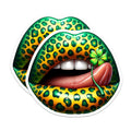 (2 Pack) St Patricks Day Lips Magnets - Leopard Print Mouth - Four Leaf Clover Decor - 5" On Longest Side - Premium Magnet - for Cars, Refrigerators, Toolboxes, Lockers - Made in USA - MAG16707