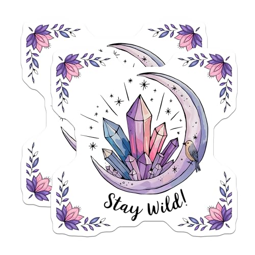 (2 Pack) Stay Wild Magnets - Crystal Moon Art - Nature Inspired Fridge Decor - Boho Vibes Kitchen Magnets - 5" On Longest Side - for Cars, Fridges, Toolboxes - Made in USA - MAG6568