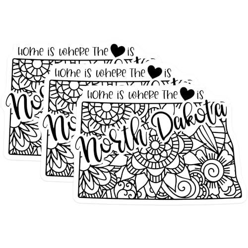 (3 Pack) North Dakota Decals - Home State Love - Mandala Decal - 3 Inches On Longest Side - Easy Peel & Apply - Made in USA - 3MCS7847