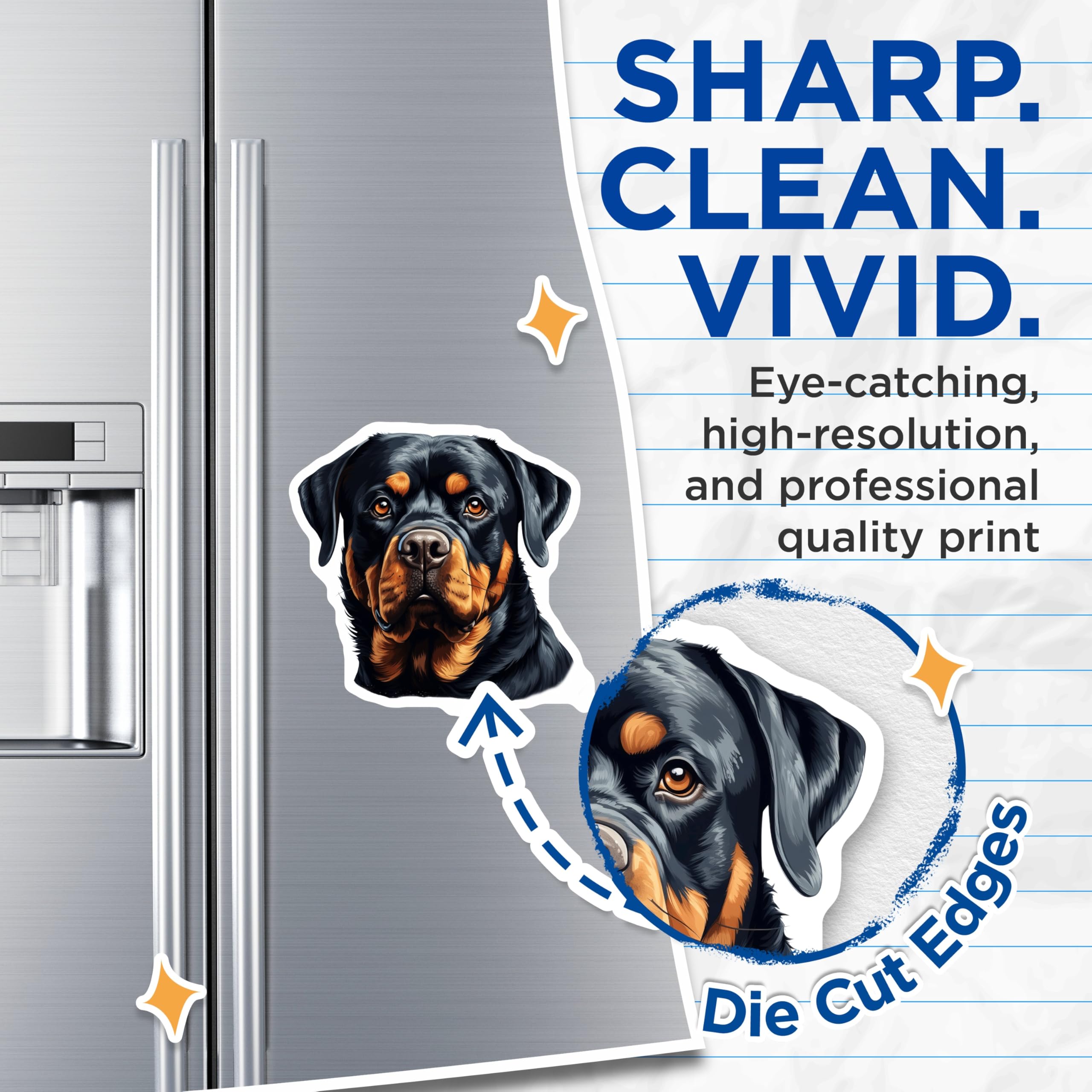 (2 Pack) Rottweiler Dog Magnets - Loyal Dog Breed Art - Pet Owner Refrigerator Decor - 5 Inches On Longest Side - Thick Durable Magnet - Made in USA - MAG27134
