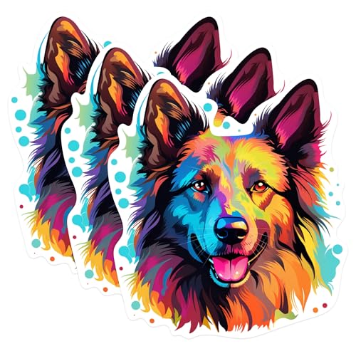 (3 Pack) German Shepherd Decals - Colorful Dog Breed - Laptop Decals - 3 Inches On Longest Side - Easy Peel & Apply - Made in USA - 3MCS0647