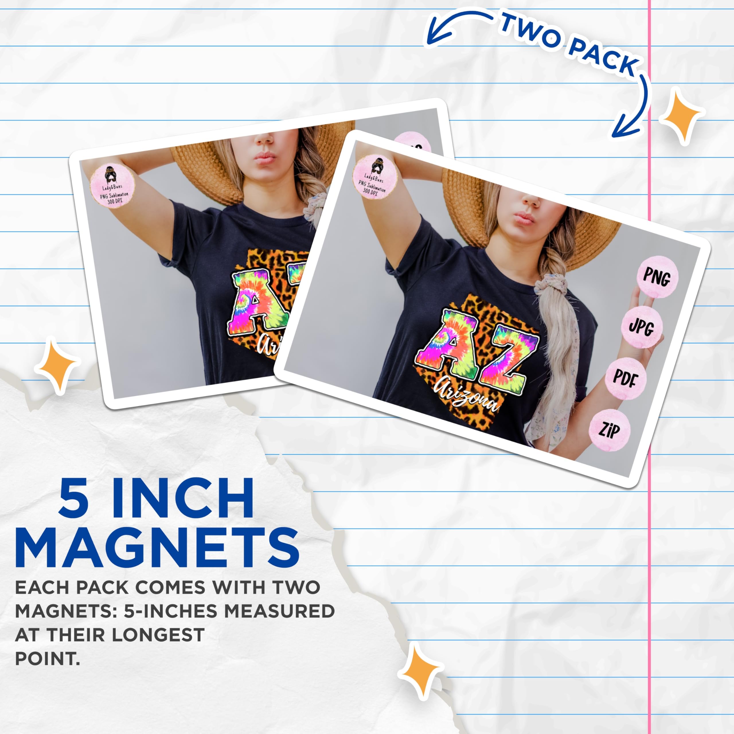 (2 Pack) Arizona State Magnets - Tie Dye Design - Leopard Print Accent - 5" On Longest Side - Premium Magnet - for Cars, Refrigerators, Toolboxes, Lockers - Made in USA - MAG17590