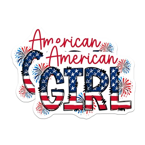 (2 Pack) American Girl Stickers - Patriotic - USA Celebration Decals - Independence Day - 5" On Longest Side - Sticks to Smooth Flat Surfaces - Made in USA - BMCS7447