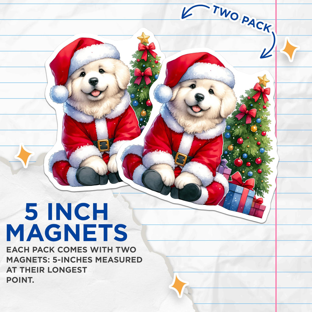 (2 Pack) Santa Puppy Magnets - Christmas Dog Decor - Holiday Refrigerator Accent for Pet Lovers - 5 Inches On Longest Side - Thick Durable Magnet - Made in USA - MAG29976