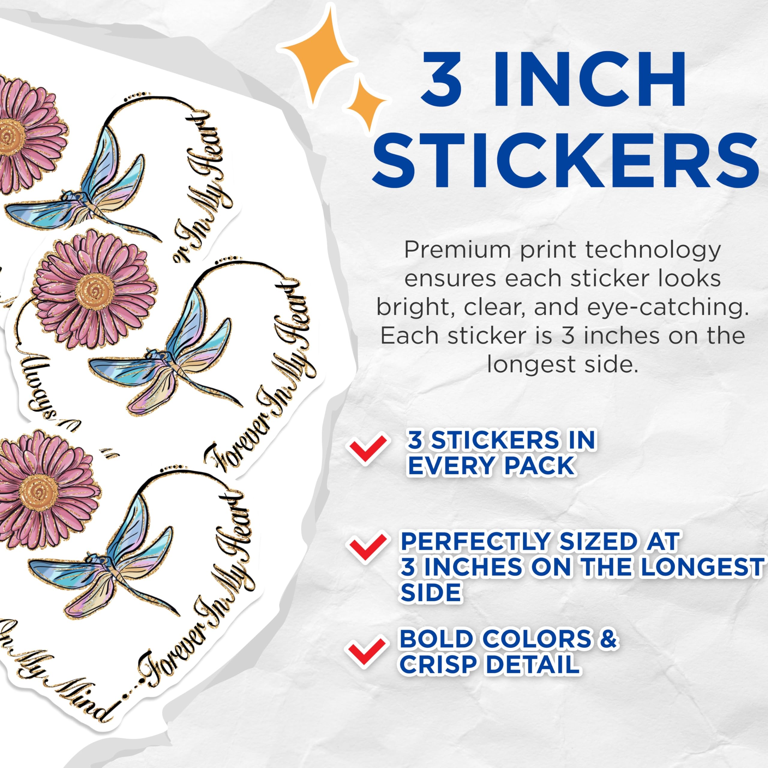 (3 Pack) Flower Dragonfly Decals - Heart Shaped Saying - Laptop Decal - 3 Inches On Longest Side - Easy Peel & Apply - Made in USA - 3MCS2961