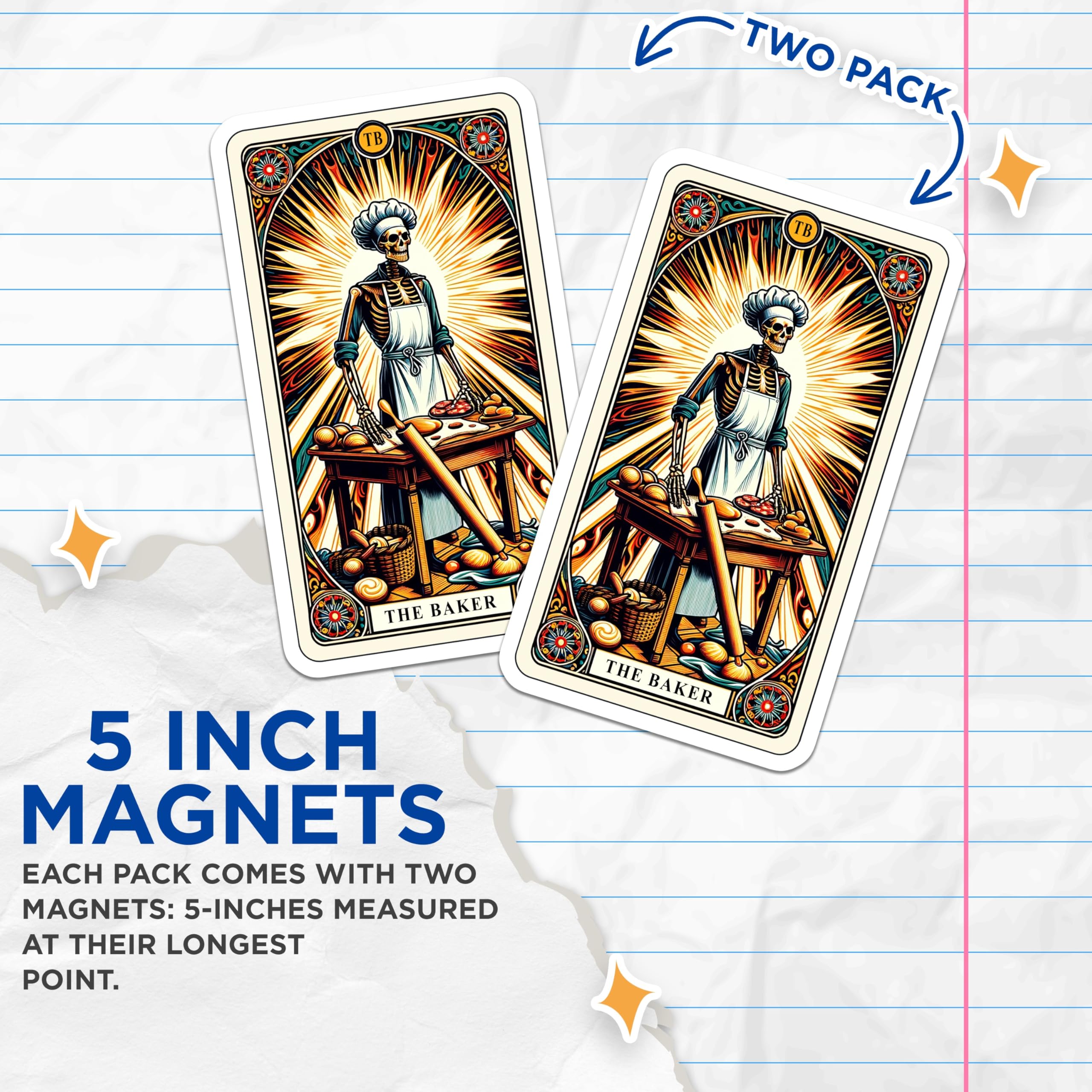 (2 Pack) Skeleton Baker Chef Magnets - Tarot Card Major Arcana Art - Gothic Kitchen Decor - Culinary Enthusiast Magnets - 5 Inches On Longest Side - Thick Durable Magnet - Made in USA - MAG22133