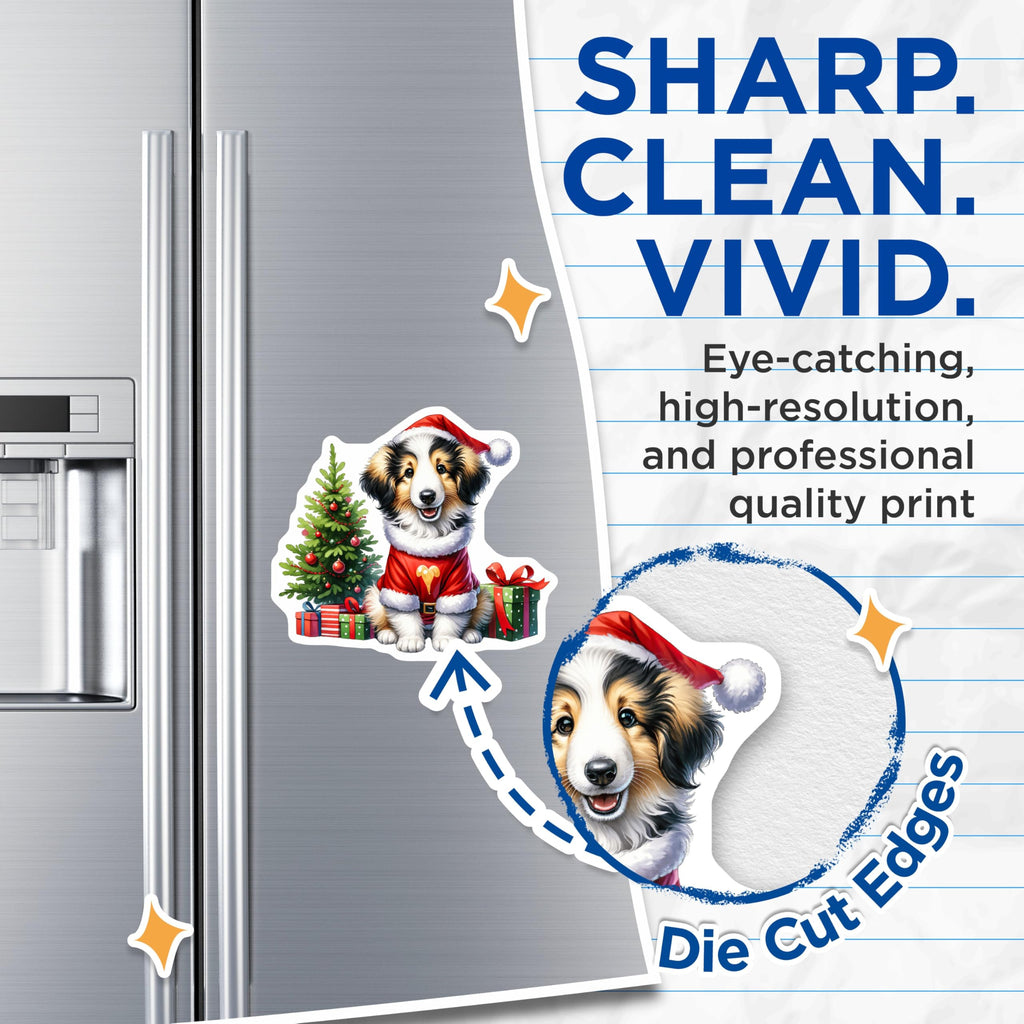 (2 Pack) Christmas Dog Magnets - Santa Puppy Decor - Holiday Pet Lover - 5 Inches On Longest Side - Thick Durable Magnet - Made in USA - MAG28093