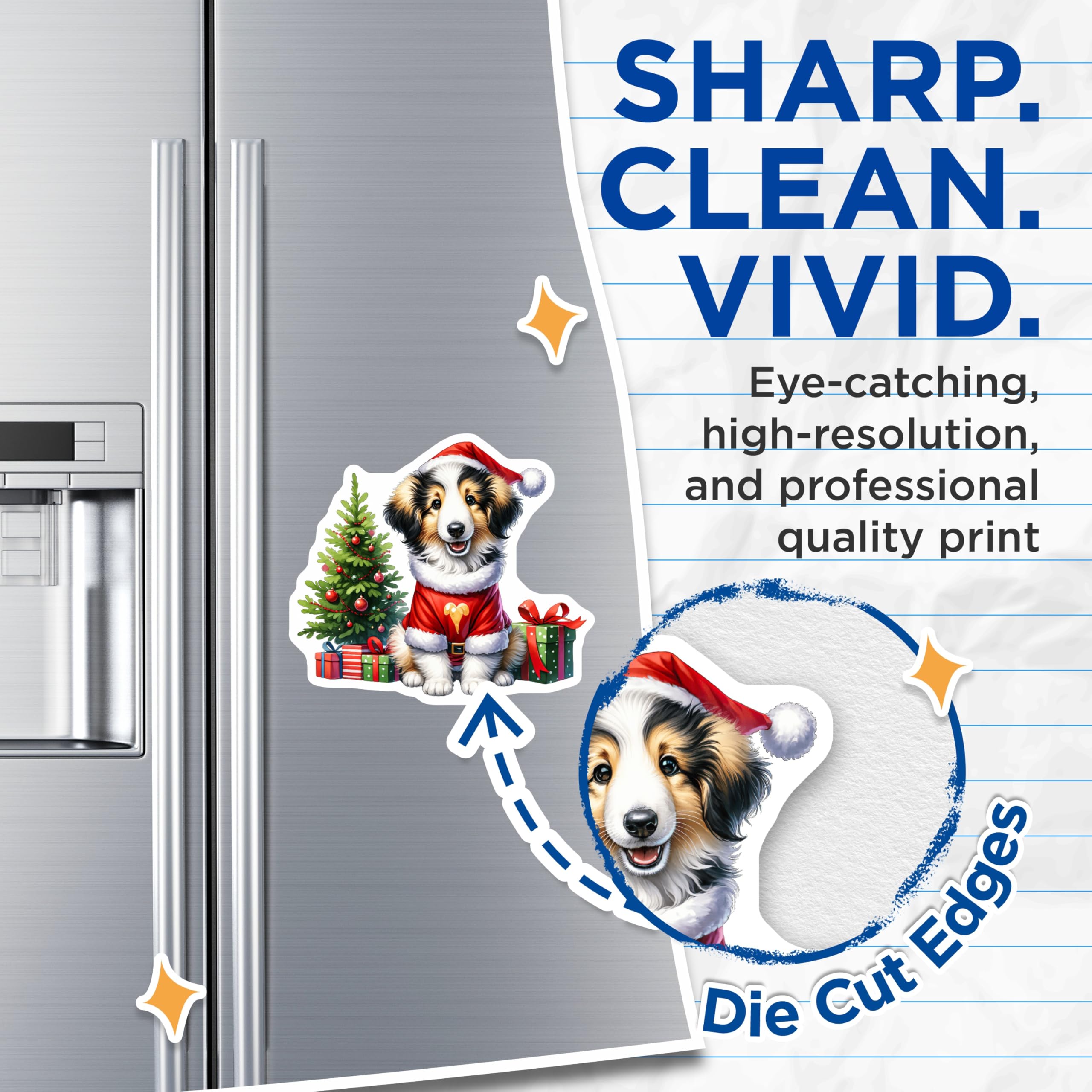 (2 Pack) Christmas Dog Magnets - Santa Puppy Decor - Holiday Pet Lover - 5 Inches On Longest Side - Thick Durable Magnet - Made in USA - MAG28093