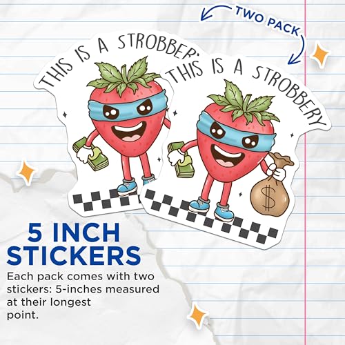 (2 Pack) Funny Strawberry Stickers - Cute Fruit Pun Stickers - Humorous Food Stickers for Water Bottles Laptop - 5" On Longest Side - Sticks to Smooth Flat Surfaces - Made in USA - BMCS6552
