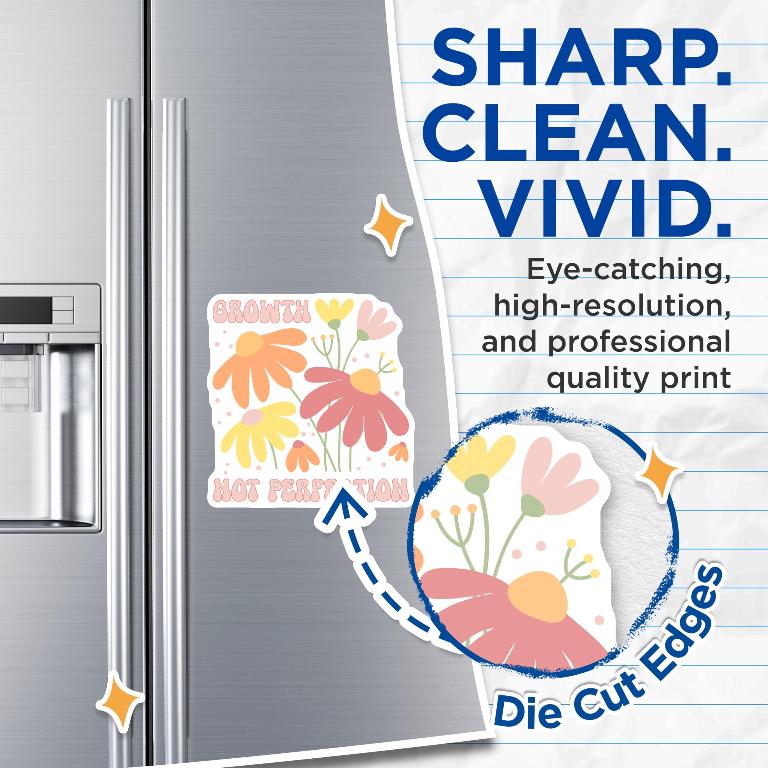 (2 Pack) Growth Not Perfection Magnets - Floral Magnets - Positive Affirmation Decor - 5" On Longest Side - Premium Magnet - for Cars, Refrigerators, Toolboxes, Lockers - Made in USA - MAG18946