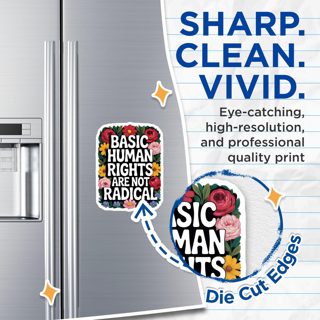 (2 Pack) Human Rights Magnets - Floral Advocacy Decor - Basic Rights Statement - 5" On Longest Side - Premium Magnet - for Cars, Refrigerators, Toolboxes, Lockers - Made in USA - MAG14026