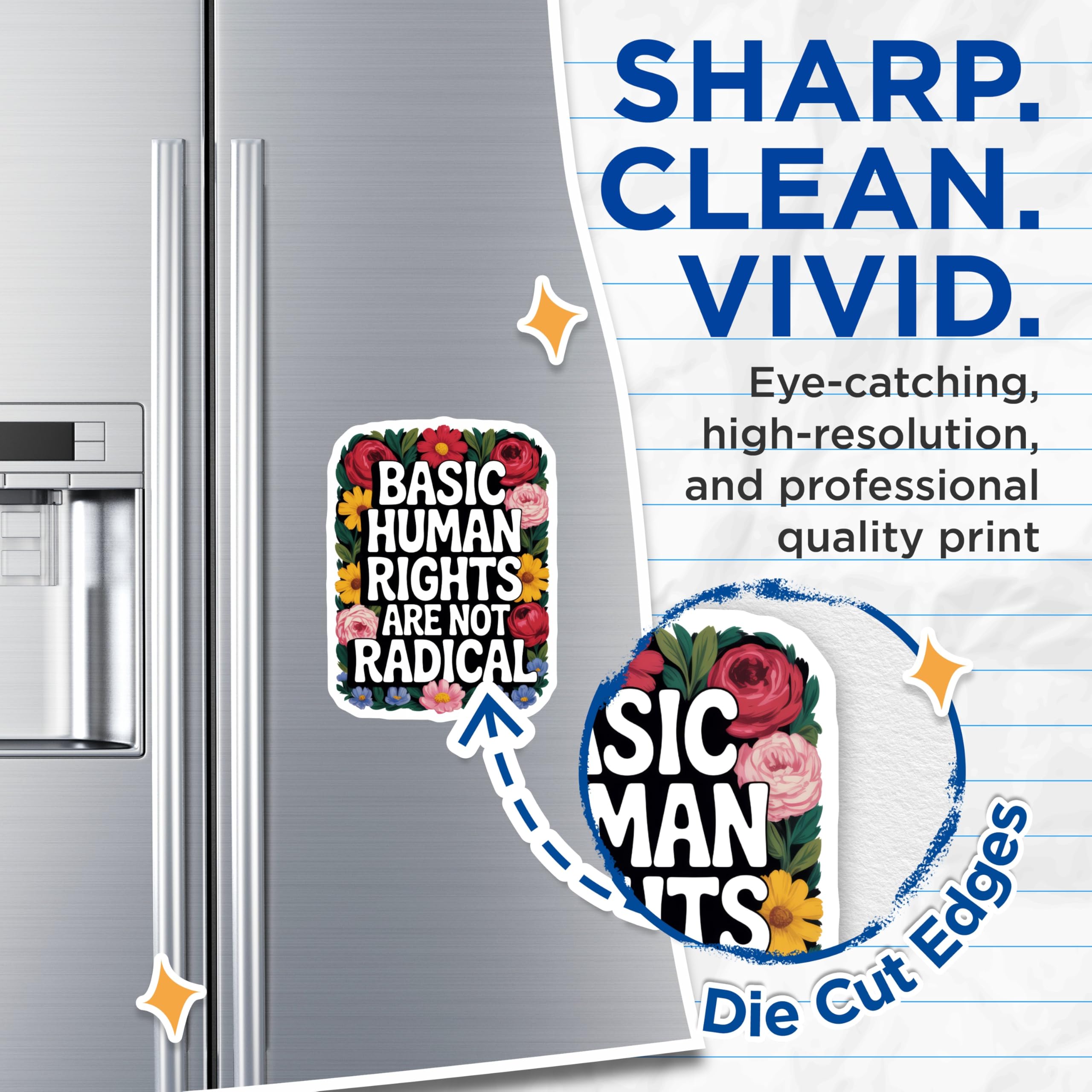 (2 Pack) Human Rights Magnets - Floral Advocacy Decor - Basic Rights Statement - 5" On Longest Side - Premium Magnet - for Cars, Refrigerators, Toolboxes, Lockers - Made in USA - MAG14026