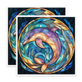 (2 Pack) Dolphin Stained Glass Magnets - Ocean Animal Refrigerator Decor - Vibrant Sea Life Art - Coastal Home Kitchen Accent - 5 Inches On Longest Side - Thick Durable Magnet - Made in USA - MAG30689