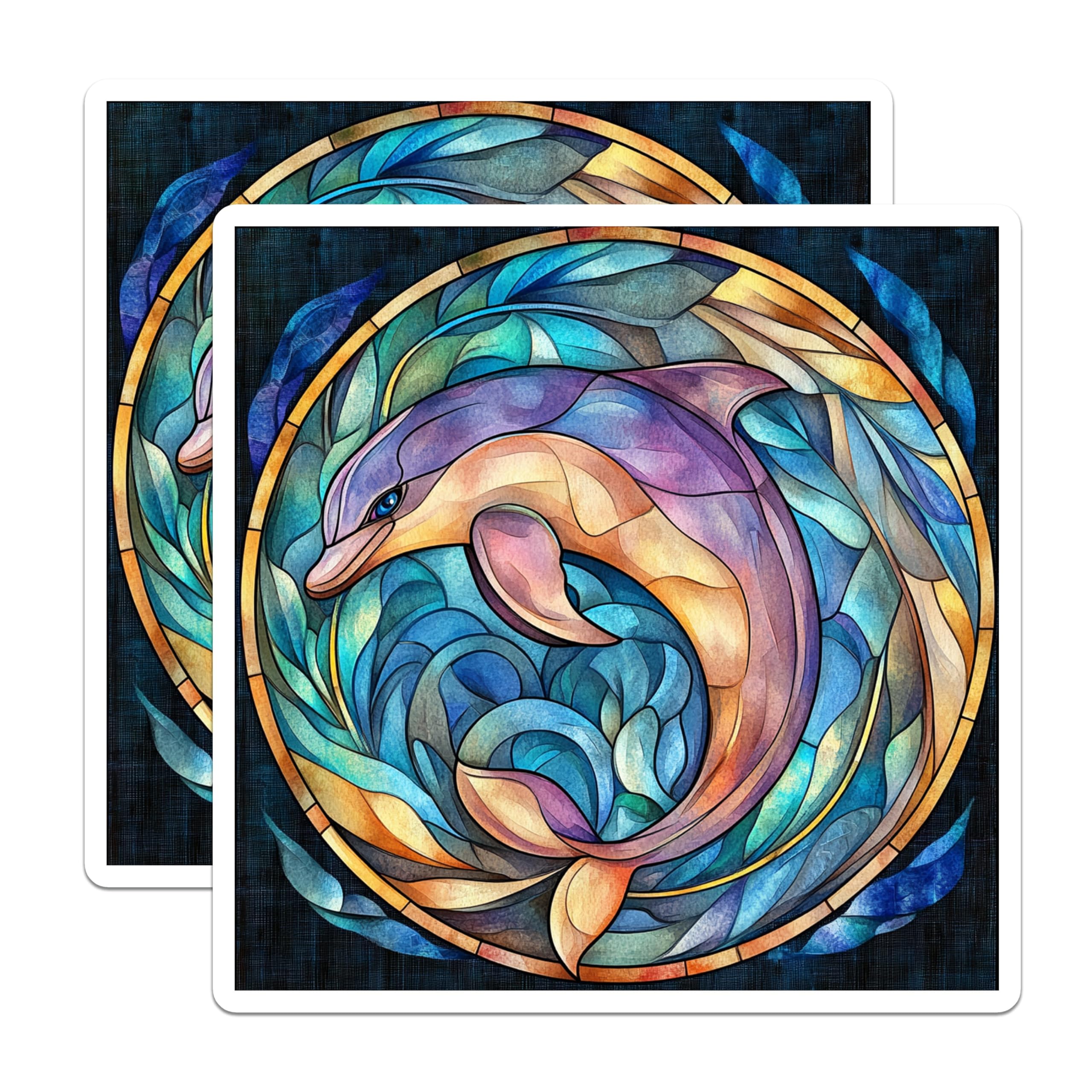 (2 Pack) Dolphin Stained Glass Magnets - Ocean Animal Refrigerator Decor - Vibrant Sea Life Art - Coastal Home Kitchen Accent - 5 Inches On Longest Side - Thick Durable Magnet - Made in USA - MAG30689