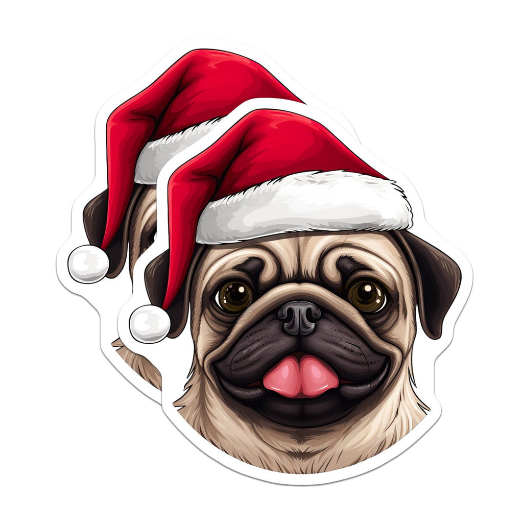 (2 Pack) Christmas Pug Magnets - Santa Dog Holiday - Fridge Magnets Pet - 5 Inches On Longest Side - Thick Durable Magnet - Made in USA - MAG24916