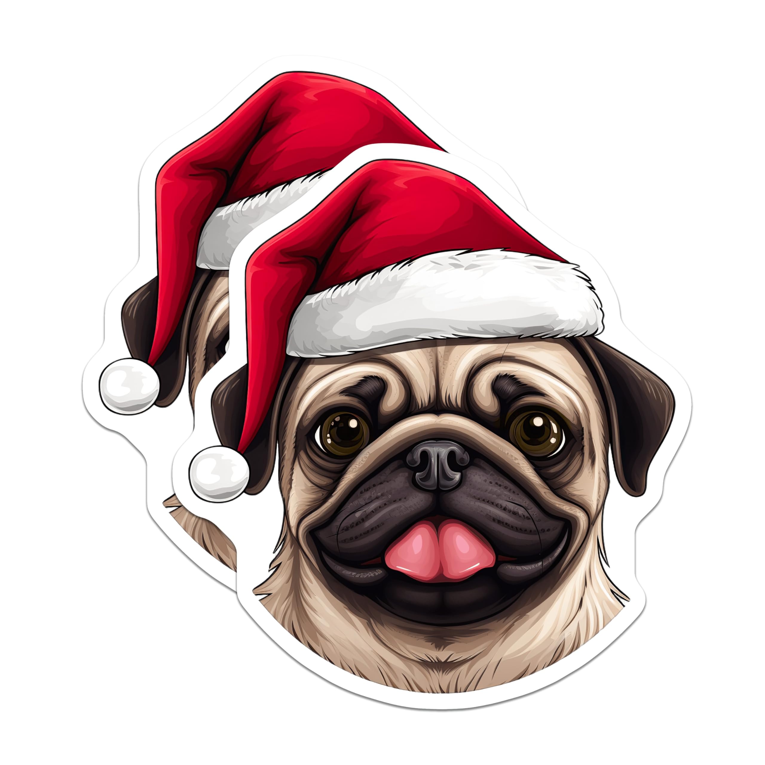(2 Pack) Christmas Pug Magnets - Santa Dog Holiday - Fridge Magnets Pet - 5 Inches On Longest Side - Thick Durable Magnet - Made in USA - MAG24916