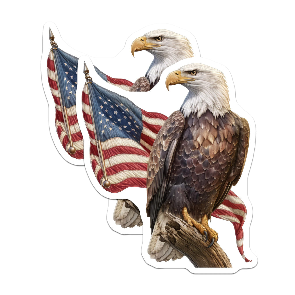 (2 Pack) Majestic Bald Eagle American Flag Magnets - Proud Patriotic USA Display - Freedom National Symbol Art - 5 Inches On Longest Side - Thick Durable Magnet - Made in USA - MAG20352