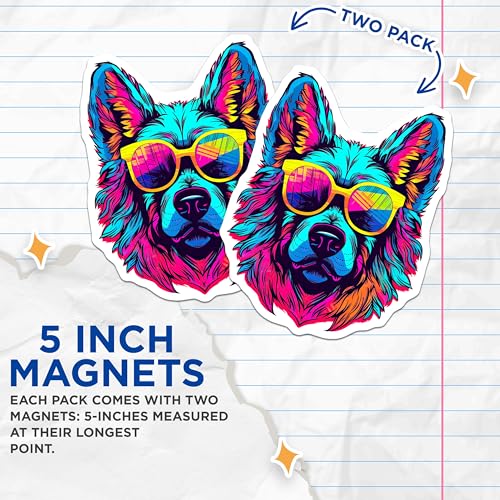 (2 Pack) Dog Art Magnets - Colorful Dog Magnets - Animal Lover Magnets - 5" On Longest Side - for Cars, Fridges, Toolboxes - Made in USA - MAG7238