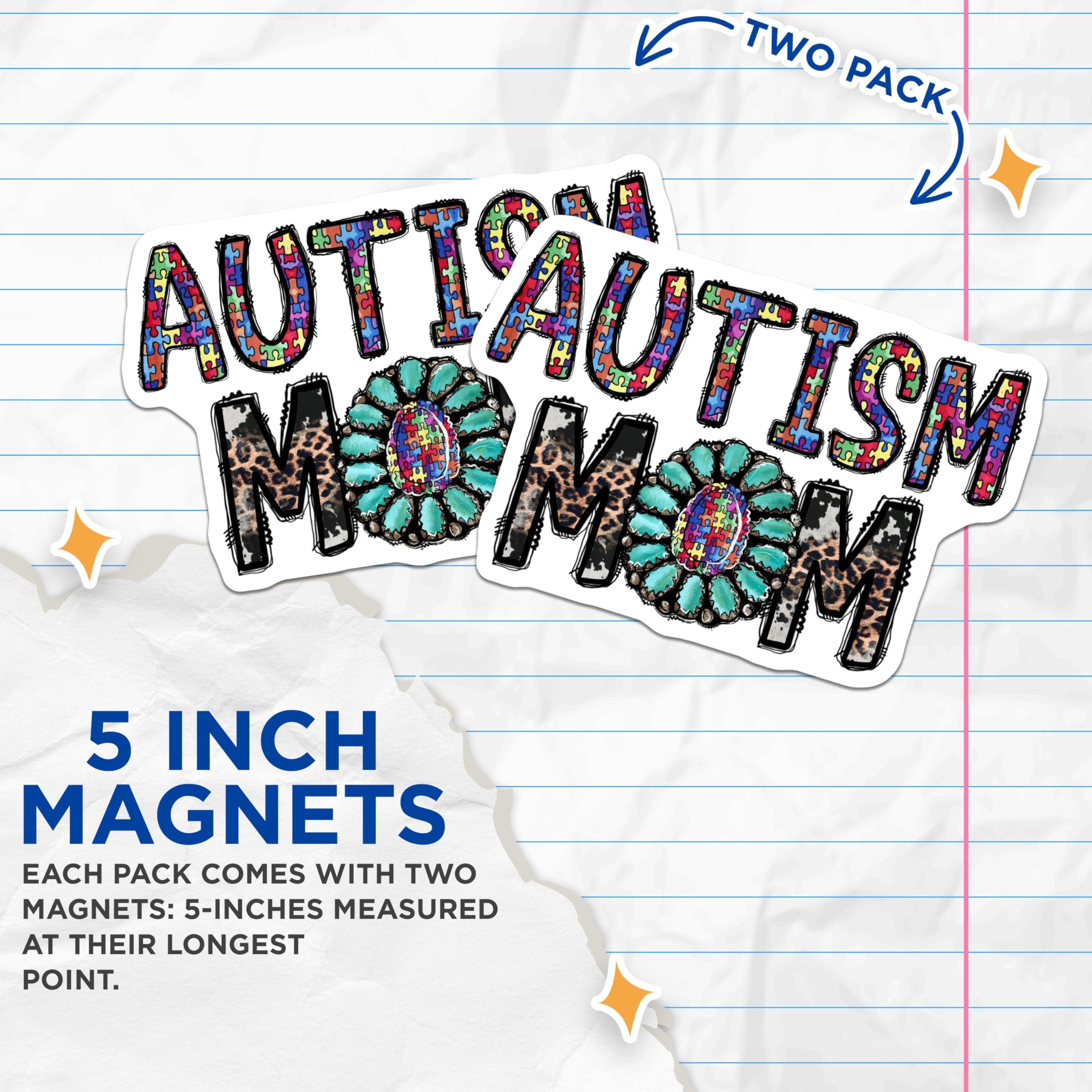 (2 Pack) Autism Mom Magnets - Puzzle Piece Awareness - Western Boho Mama Support - 5 Inches On Longest Side - Thick Durable Magnet - Made in USA - MAG30369