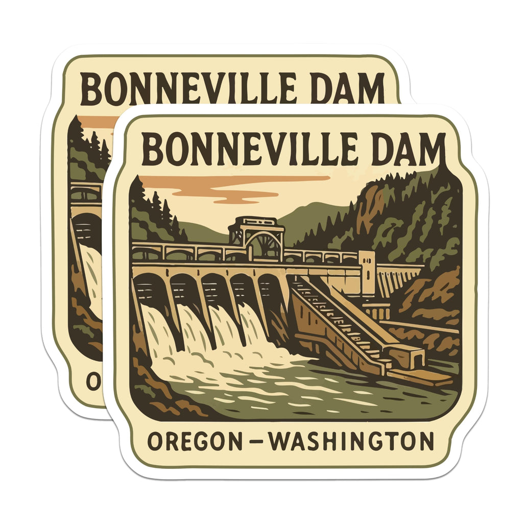 (2 Pack) Bonneville Dam Magnets - Oregon Washington Landmark - Vintage Travel Souvenir - 5 Inches On Longest Side - Thick Durable Magnet - Made in USA - MAG19522