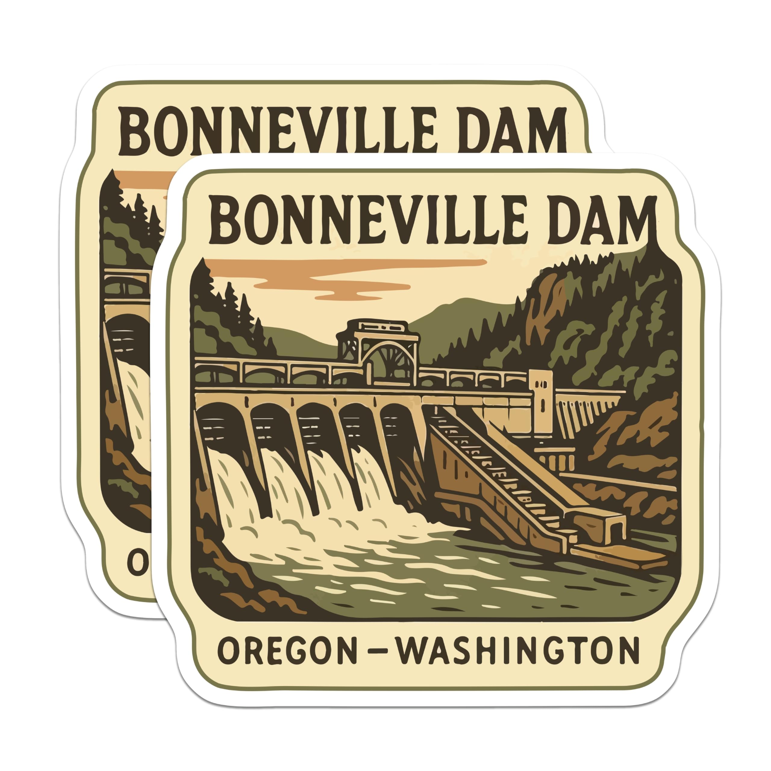 (2 Pack) Bonneville Dam Magnets - Oregon Washington Landmark - Vintage Travel Souvenir - 5 Inches On Longest Side - Thick Durable Magnet - Made in USA - MAG19522