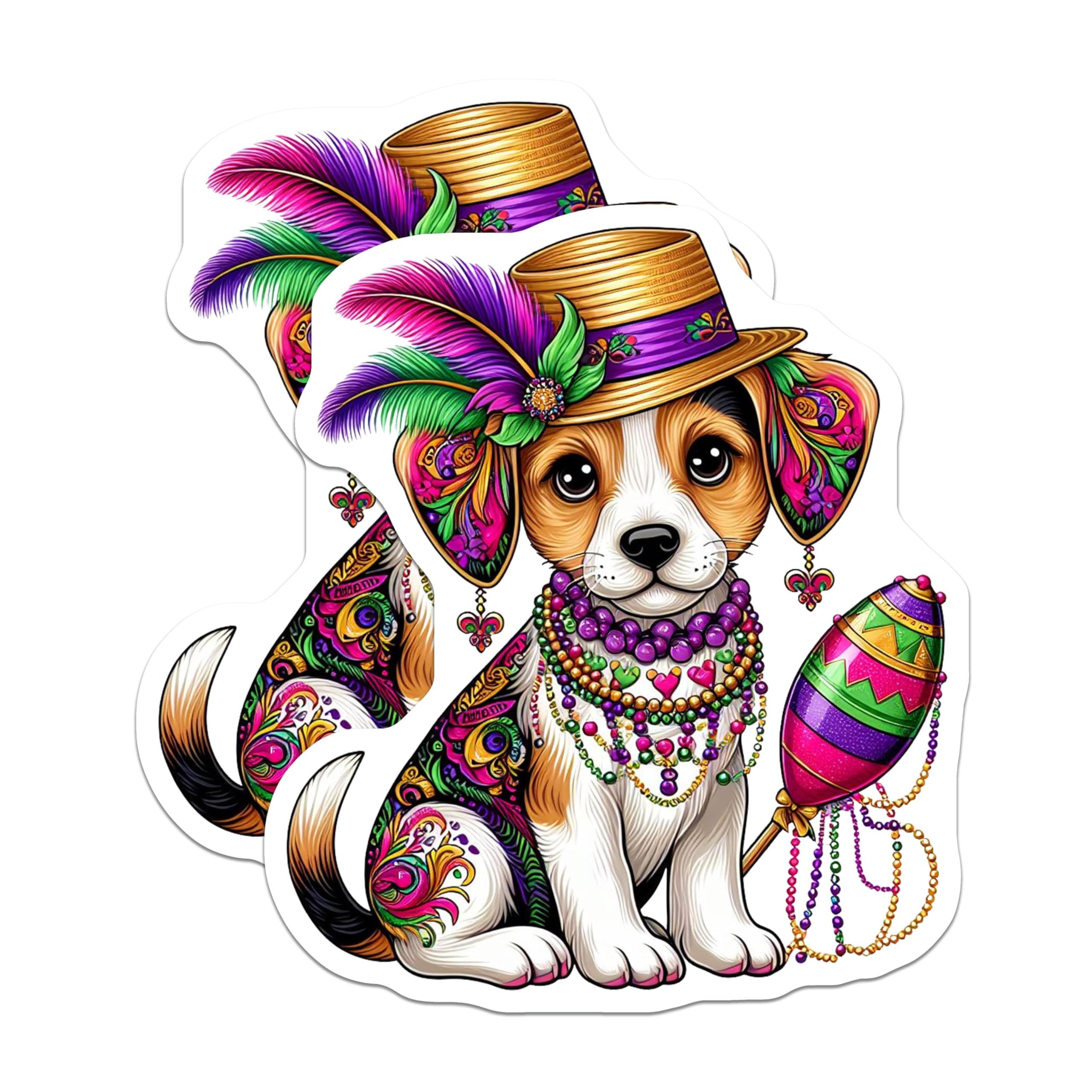 (2 Pack) Mardi Gras Puppy Magnets - Party Beagle - Decorative Dog Magnets - 5" On Longest Side - Premium Magnet - for Cars, Refrigerators, Toolboxes, Lockers - Made in USA - MAG16291