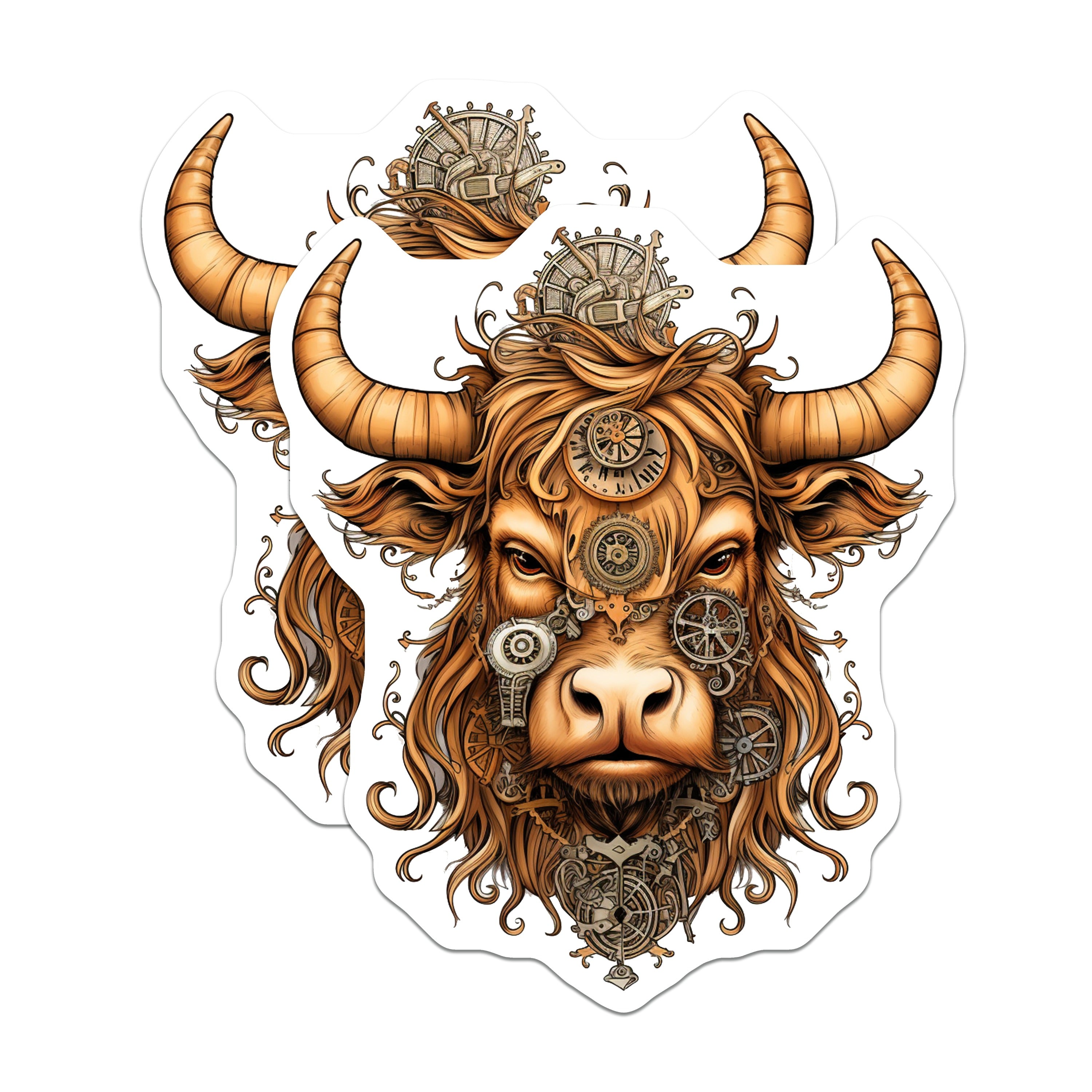 (2 Pack) Steampunk Bull Magnets - Mechanical Ox Head Art - Zodiac Taurus Industrial Decor - Fantasy Animal Fridge Collectible - 5 Inches On Longest Side - Thick Durable Magnet - Made in USA - MAG37559
